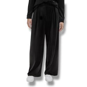 Calvin Klein Pleat-Front Velour Wide-Leg Black Pants Women's Size XL NEW